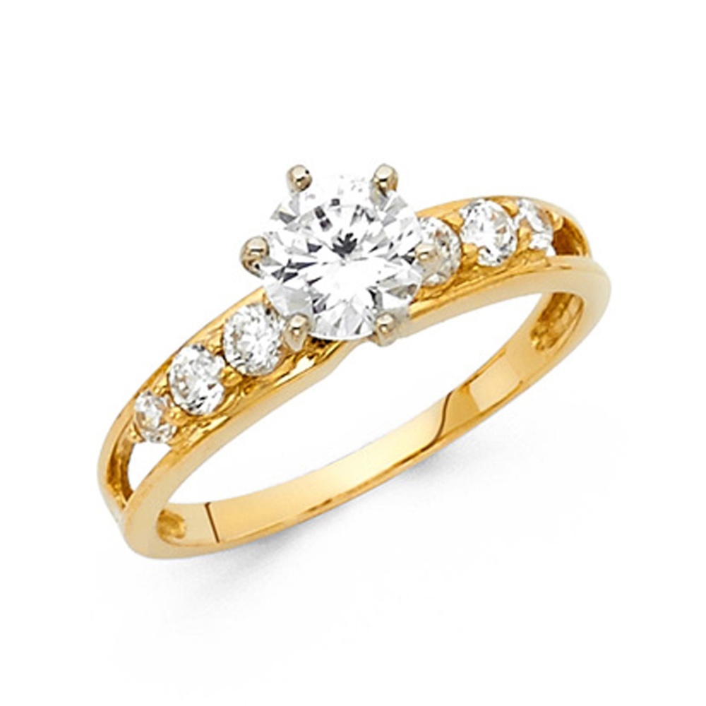 1-CT 6-Prong Round-Cut & Pave Split Shank CZ Ring